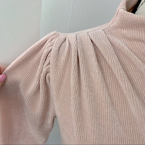 NWT Express Supersoft Chenille Mock Neck Ruch Shoulder Long Sleeve Top Blush XS - Picture 3 of 8